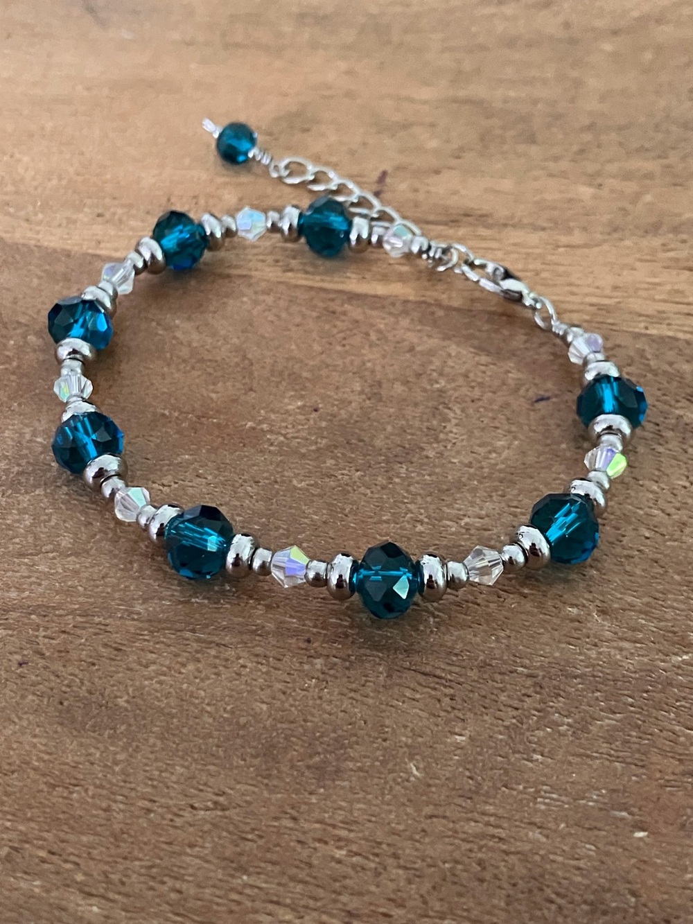 Handmade Teal Crystal Bead Bracelet - Stainless Steel - Women Jewelry